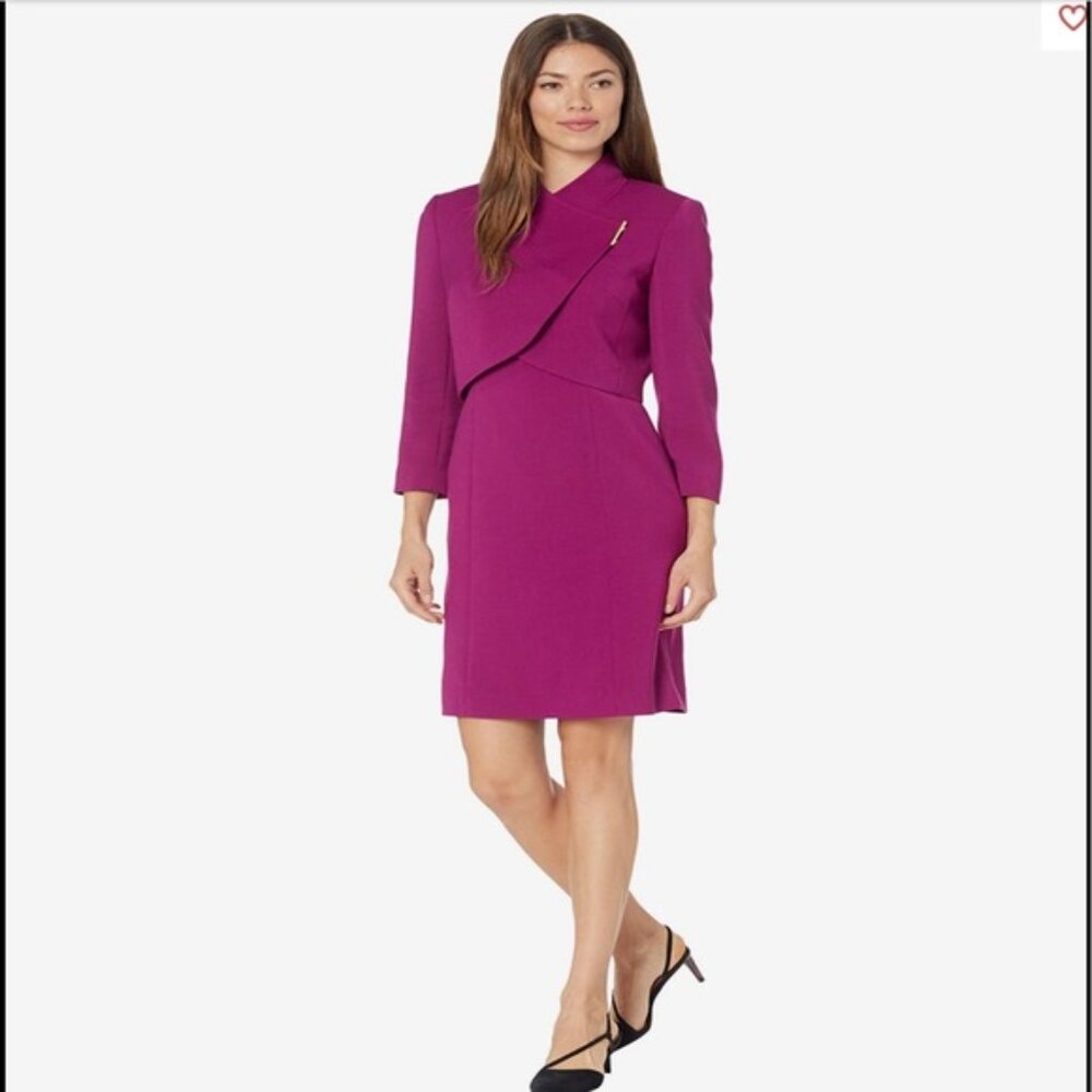 Tahari by ASL Wrap Jacket with Bar Snap & Dress